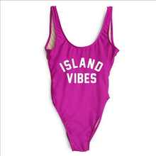 Load image into Gallery viewer, 2018 Women ISLAND VIBES Funny One Piece Swimsuit Sportwear High Cut Swimwear California Black Bodysuit Beachwear Maillot De Bain