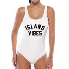 Load image into Gallery viewer, 2018 Women ISLAND VIBES Funny One Piece Swimsuit Sportwear High Cut Swimwear California Black Bodysuit Beachwear Maillot De Bain