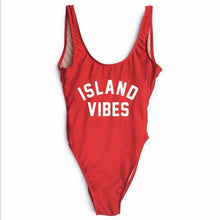 Load image into Gallery viewer, 2018 Women ISLAND VIBES Funny One Piece Swimsuit Sportwear High Cut Swimwear California Black Bodysuit Beachwear Maillot De Bain