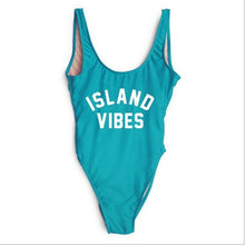 Load image into Gallery viewer, 2018 Women ISLAND VIBES Funny One Piece Swimsuit Sportwear High Cut Swimwear California Black Bodysuit Beachwear Maillot De Bain