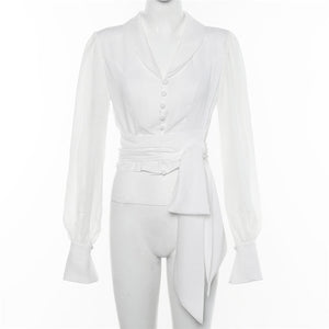 2019 Autumn Women Chiffon Blouse Shirt Lace Up Long Sleeve Solid White Ladies Blouse For Women Female