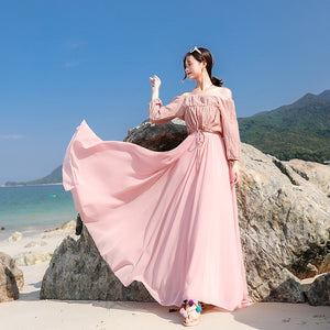 2019 Bohemia Long Skirts Women Stretch High Waist Solid Chiffon A-Line Skirt Casual Pleated Maxi Skirt Faldas Saias Streetwear