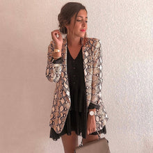 Load image into Gallery viewer, 2019 Chic Women Snake Print Blazer Notched Collar Long Sleeve Coat Female Outerwear Women Suit Top OL Jacket Female Thin Coat