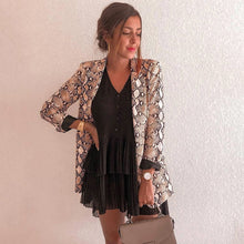 Load image into Gallery viewer, 2019 Chic Women Snake Print Blazer Notched Collar Long Sleeve Coat Female Outerwear Women Suit Top OL Jacket Female Thin Coat