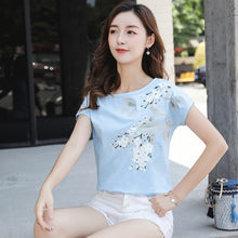 Load image into Gallery viewer, 2019 Fashion Summer Ladies Shirt Print Short Sleeve O-neck Tops Cotton Shirt Plus Size Clothing 4XL Bat sleeve blusa 4847 50