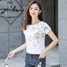 Load image into Gallery viewer, 2019 Fashion Summer Ladies Shirt Print Short Sleeve O-neck Tops Cotton Shirt Plus Size Clothing 4XL Bat sleeve blusa 4847 50
