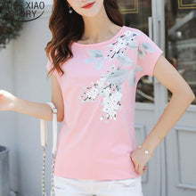 Load image into Gallery viewer, 2019 Fashion Summer Ladies Shirt Print Short Sleeve O-neck Tops Cotton Shirt Plus Size Clothing 4XL Bat sleeve blusa 4847 50