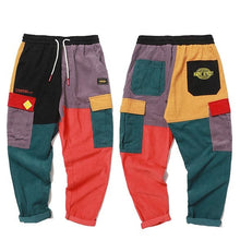 Load image into Gallery viewer, 2019 Hip Hip Pants Vintage Color Block Patchwork Corduroy Cargo Harem Pant Streetwear Harajuku Jogger Sweatpant Cotton Trousers