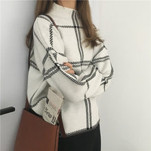 Load image into Gallery viewer, 2019 Ins Winter New Women's Pullovers Sweater Fashion Plaid Turtleneck Loose Knit Full Sleeve Korean Casual Tops T98301D