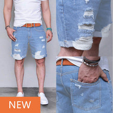 Load image into Gallery viewer, 2019 Men's Summer Causal Denim Shorts Jeans Mens Loose Denim Breeches Destroyed Ripped Straight Short Trousers Homme De Marque