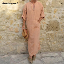 Load image into Gallery viewer, 2019 Muslim Fashion Men Islamic Cloth Jubah Thobe Robes Kaftan Pockets Plus Size Solid Arabic Dubai Short Sleeve Abaya Clothing