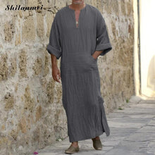 Load image into Gallery viewer, 2019 Muslim Fashion Men Islamic Cloth Jubah Thobe Robes Kaftan Pockets Plus Size Solid Arabic Dubai Short Sleeve Abaya Clothing