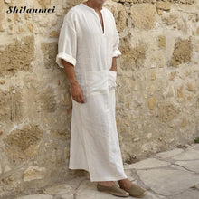 Load image into Gallery viewer, 2019 Muslim Fashion Men Islamic Cloth Jubah Thobe Robes Kaftan Pockets Plus Size Solid Arabic Dubai Short Sleeve Abaya Clothing