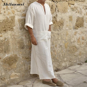 2019 Muslim Fashion Men Islamic Cloth Jubah Thobe Robes Kaftan Pockets Plus Size Solid Arabic Dubai Short Sleeve Abaya Clothing