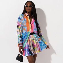 Load image into Gallery viewer, 2019 New African Print Elastic Bazin Baggy Skirts Rock Style Dashiki SLeeve Famous Suit For Lady/women Shirt And Skirts 2pcs/se