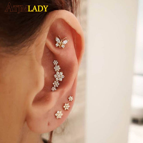 2019 New Arrival Brinco Earrings Cute Jewelry Delicate Girl Women Ear Stud Tiny Cz Flower 925 Sterling Small Minimalist Earring