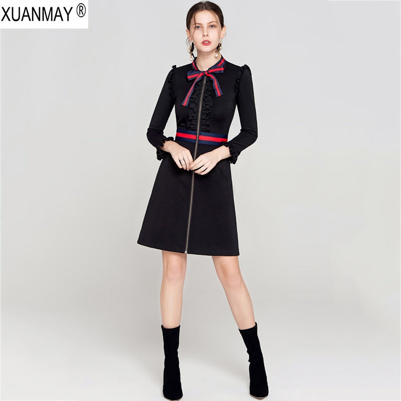 2019 New Black Spring Long Sleeve Sweater Dress Spring Women's Long style cardigan Sweater Office Lady Zip Cardigan Knit Dress