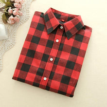 Load image into Gallery viewer, 2019 New Brand Women Blouses Long Sleeve Shirts Cotton Red and Black Flannel Plaid Shirt Casual Female Plus Size Blouse Tops
