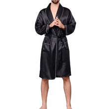 Load image into Gallery viewer, 2019 New Men Black Lounge Sleepwear Faux Silk Nightwear For Men Comfort Silky Bathrobes Noble Dressing gown Men's Sleep Robes