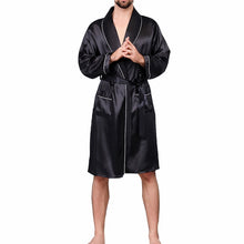 Load image into Gallery viewer, 2019 New Men Black Lounge Sleepwear Faux Silk Nightwear For Men Comfort Silky Bathrobes Noble Dressing gown Men's Sleep Robes