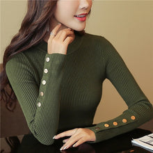 Load image into Gallery viewer, 2019 New Spring Autumn Women Sweater Knitted Long Sleeve O-Neck Sexy Slim Office Lady Button Casual Sweaters Tops