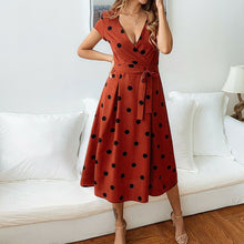 Load image into Gallery viewer, 2019 New Women Dress Summer  Boho Short Sleeve V-neck Midi Dot Dress Evening Party Beach Dresses Sundress