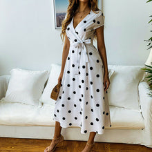 Load image into Gallery viewer, 2019 New Women Dress Summer  Boho Short Sleeve V-neck Midi Dot Dress Evening Party Beach Dresses Sundress