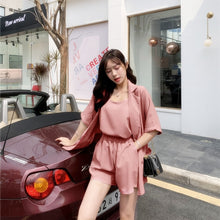 Load image into Gallery viewer, 2019 New Women's sets Spring Summer 3 Pieces Suits Blazers+Camisole+Shorts Casual Solid Jackets+Shorts Women Suits Elastic Wasit