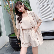 Load image into Gallery viewer, 2019 New Women's sets Spring Summer 3 Pieces Suits Blazers+Camisole+Shorts Casual Solid Jackets+Shorts Women Suits Elastic Wasit