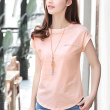 Load image into Gallery viewer, 2019 New summer fashion blouses top Ladies Solid Short Sleeve Pink Camisetas Feminina plus size Letter womens clothing 2299 50