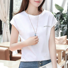 Load image into Gallery viewer, 2019 New summer fashion blouses top Ladies Solid Short Sleeve Pink Camisetas Feminina plus size Letter womens clothing 2299 50