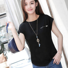 Load image into Gallery viewer, 2019 New summer fashion blouses top Ladies Solid Short Sleeve Pink Camisetas Feminina plus size Letter womens clothing 2299 50