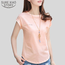 Load image into Gallery viewer, 2019 New summer fashion blouses top Ladies Solid Short Sleeve Pink Camisetas Feminina plus size Letter womens clothing 2299 50