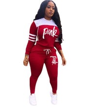 Load image into Gallery viewer, 2019 Pink Letter Print Tracksuits Women Two Piece Set Spring Street t-shirt Tops and Jogger Set Suits Casual 2pcs Outfits