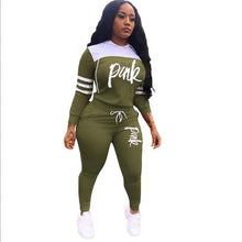 Load image into Gallery viewer, 2019 Pink Letter Print Tracksuits Women Two Piece Set Spring Street t-shirt Tops and Jogger Set Suits Casual 2pcs Outfits