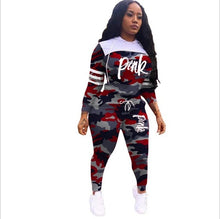 Load image into Gallery viewer, 2019 Pink Letter Print Tracksuits Women Two Piece Set Spring Street t-shirt Tops and Jogger Set Suits Casual 2pcs Outfits