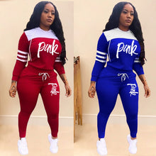 Load image into Gallery viewer, 2019 Pink Letter Print Tracksuits Women Two Piece Set Spring Street t-shirt Tops and Jogger Set Suits Casual 2pcs Outfits