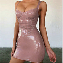 Load image into Gallery viewer, 2019 Sexy Backless Club Party Short Dress Solid Black Wet Look Latex Bodycon Faux Leather Push Up Bra Mini Micro Dress Leotard