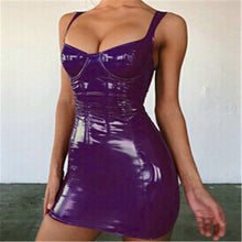 Load image into Gallery viewer, 2019 Sexy Backless Club Party Short Dress Solid Black Wet Look Latex Bodycon Faux Leather Push Up Bra Mini Micro Dress Leotard