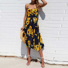 Load image into Gallery viewer, 2019 Summer Beach Dress Woman Dress Plus Size Women Midi Floral Sunflower Dress Striped Ladies Backless Party Dress Female 3XL