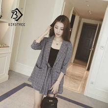 Load image into Gallery viewer, 2019 Summer Casual Plaid Short Pant Suits 2 Piece Set Women's Single Button Pocket Lace Up Bow Notched Female Hot Sale S95514Z