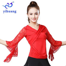 Load image into Gallery viewer, 2019 Summer New Women Waltz Ballroom Dance Tops Modern Standard Tango Latin Dancewear Party Performance Blouses Lace Bell Sleeve