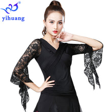 Load image into Gallery viewer, 2019 Summer New Women Waltz Ballroom Dance Tops Modern Standard Tango Latin Dancewear Party Performance Blouses Lace Bell Sleeve