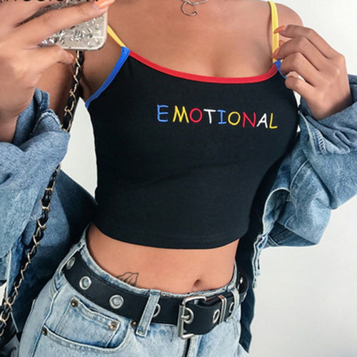 2019 Summer Tops Tee Sleeveless Tank & Camis for Women Letter Embroidered Short Vest Spaghetti Strap Camisoles Slim Black Tanks