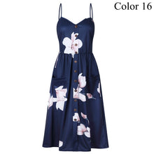 Load image into Gallery viewer, 2019 Summer Women Button Decorated Print Dress Off-shoulder Party Beach Sundress Boho Spaghetti Long Dresses Plus Size FICUSRONG