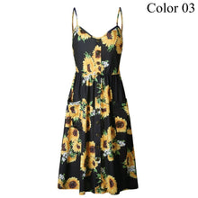 Load image into Gallery viewer, 2019 Summer Women Button Decorated Print Dress Off-shoulder Party Beach Sundress Boho Spaghetti Long Dresses Plus Size FICUSRONG