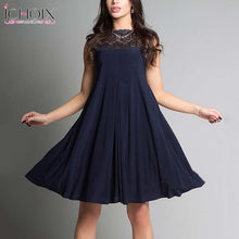 Load image into Gallery viewer, 2019 Summer Women Dress Fashion Work Wear Lace Patchwork Casual Style Short Dress A-line Slim Office Lady Sleeveless Party Dress
