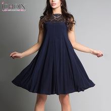 Load image into Gallery viewer, 2019 Summer Women Dress Fashion Work Wear Lace Patchwork Casual Style Short Dress A-line Slim Office Lady Sleeveless Party Dress