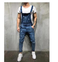 Load image into Gallery viewer, 2019 Summer one-piece Denim Overalls Men's Hole Sling jeans feet Nine pants More size S-4XL 5XL 6XL