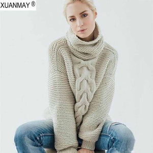 2019 Winter Women's Thick Turtleneck sweater Women's clothing heavy Pullover Sweater Chunky cozy warm woolen Autumn Sweater